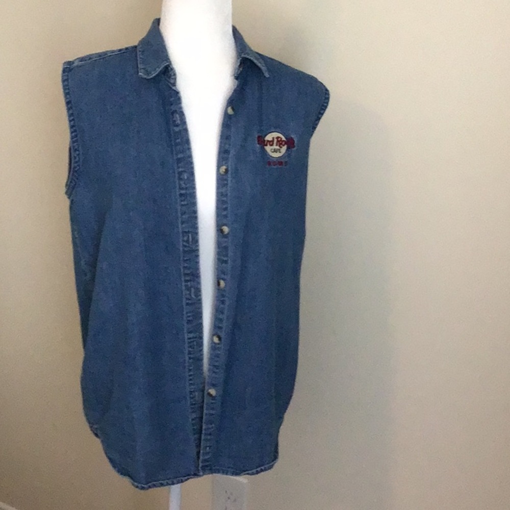 Hard Rock Cafe denim authentic sleeveless shirt  size large good condition Rome
